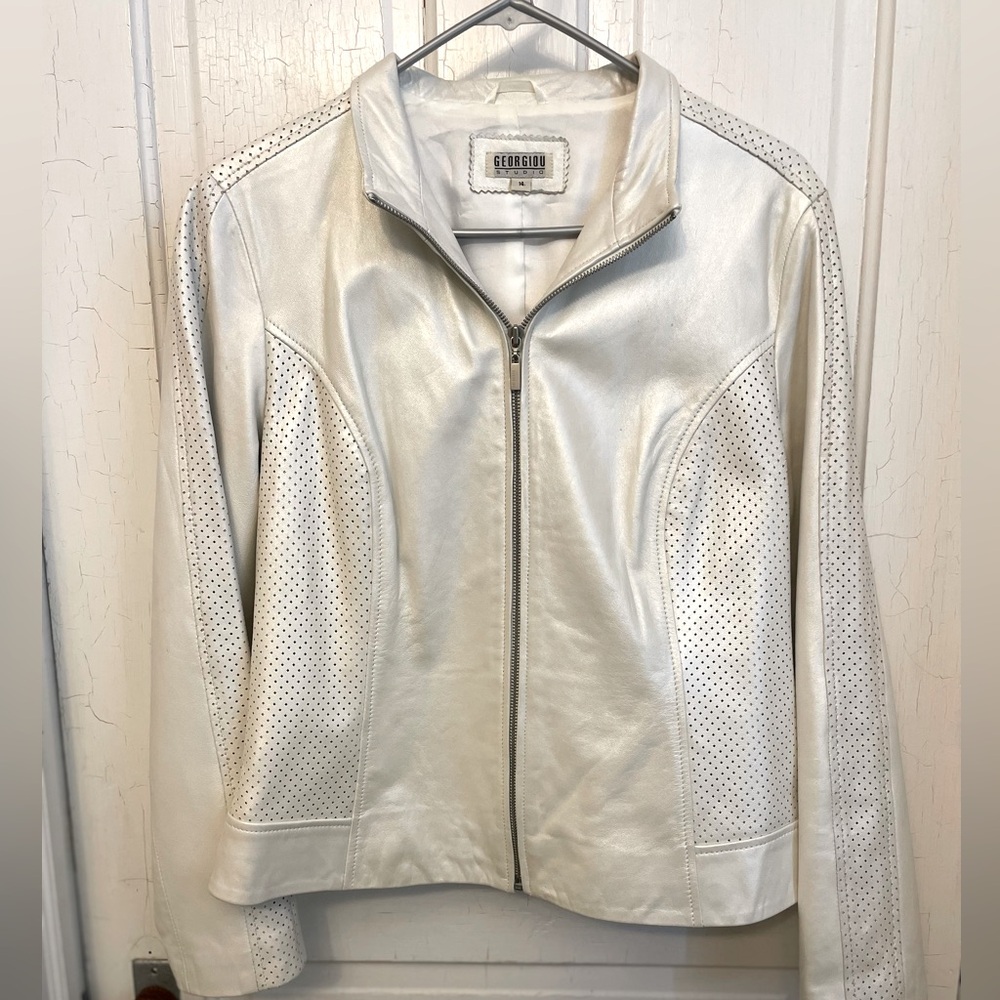 Leather biker-style jacket